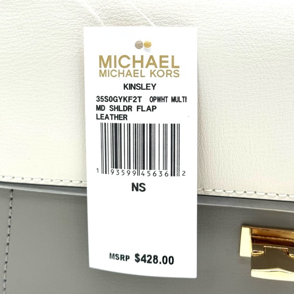 Michael Kors Kinsley leather Medium shoulder Flap Crossbody Bag Optic White - Picture 9 of 9